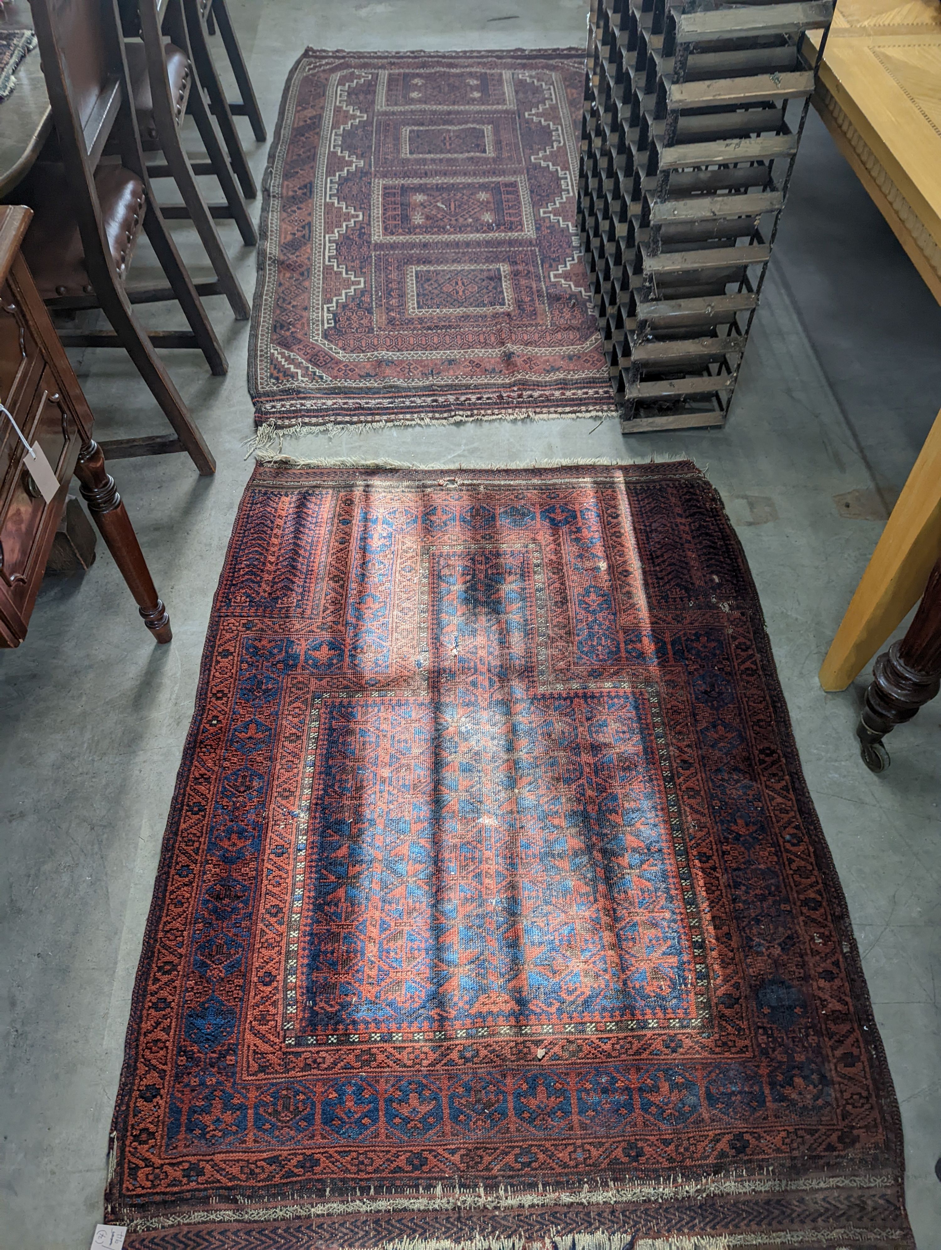 Two Belouch rugs and two prayer mats, largest 200 x 110cm